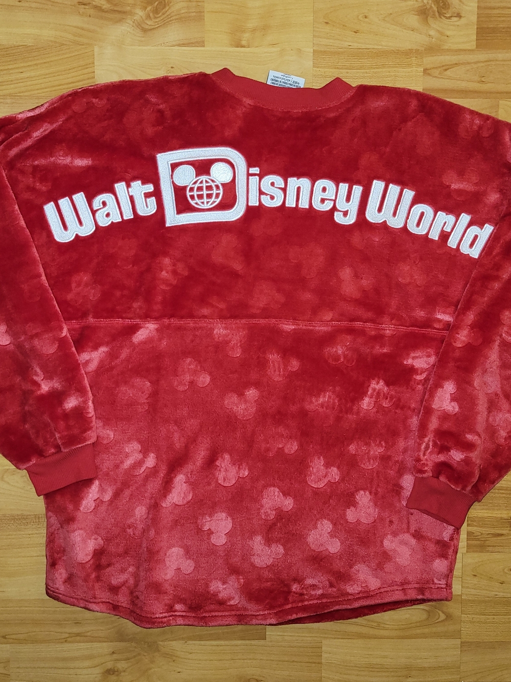 Walt Disney World Spirit Jersey Fluffy Red LARGE Soft Satin Style Sweatshirt AOP